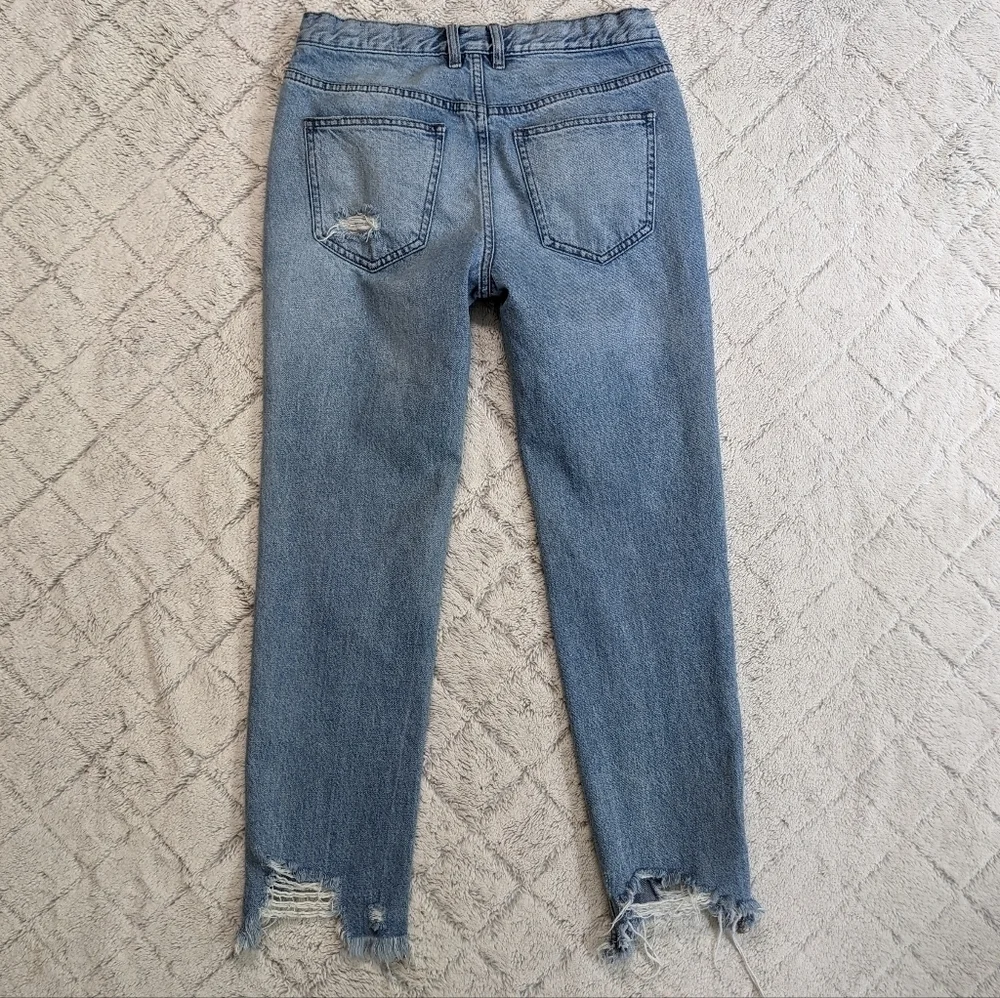 We The Free People Chewed Up Mid Rise Straight Jeans Women's 26 Indigo Blue